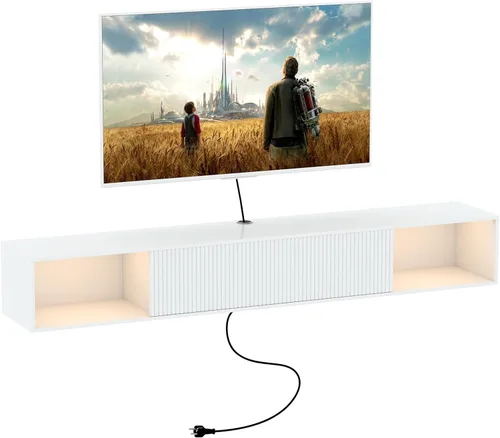 Miniatura 9 de Soporte de TV flotante de 55 pulgadas con luz LED, soporte de TV flotante montado en la pared, centro de entretenimiento flotante con almacenamiento