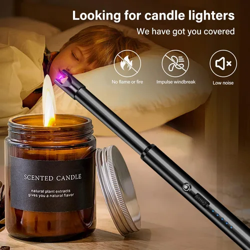 Miniatura 6 de Encendedor de velas eléctrico, resistente al viento, recargable por USB, sin llama, cuello largo, para velas, estufa de gas, chimenea, barbacoa