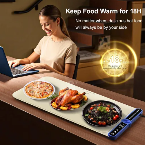 Miniatura 6 de Tapete de calentamiento para alimentos extra grande (XXL: 40 x 15 pulgadas), tapete de calentamiento de alimentos para encimera, fiestas, bufé