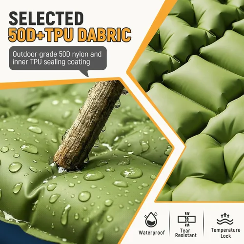 Miniatura 3 de Myxslop Colchoneta de dormir para camping, ultraligera inflable con almohada con bomba de pie integrada, alfombrilla para dormir, equipo compacto
