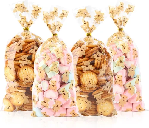 Miniatura 28 de 100 bolsas de celofán, bolsas de celofán transparente de 4 x 6 pulgadas, 100 lazos dorados, para galletas, chocolate, panadería, recuerdos