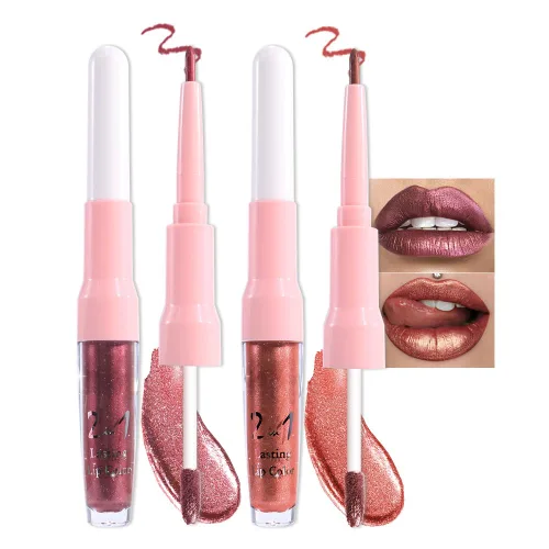 Miniatura 20 de evpct Juego de delineador de labios y lápiz labial metálico rosa claro, para mujeres, de larga duración, impermeable, 24 unidades, color rosa claro