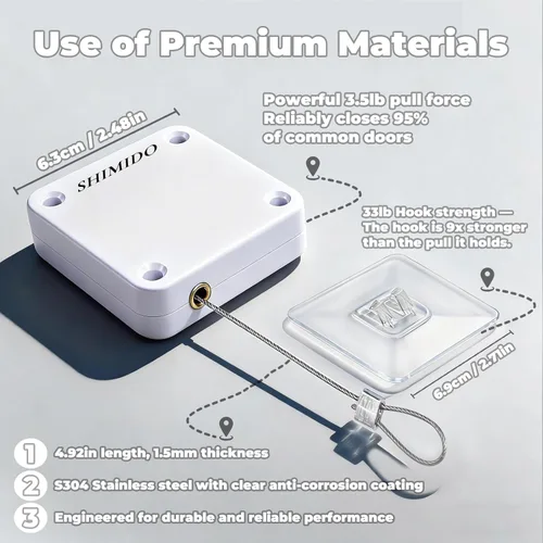 Miniatura 3 de SHIMIDO - Cierrapuertas automático mejorado sin perforaciones de 1000 g para puerta de pantalla, cierrapuertas automático deslizante con cordón de 2