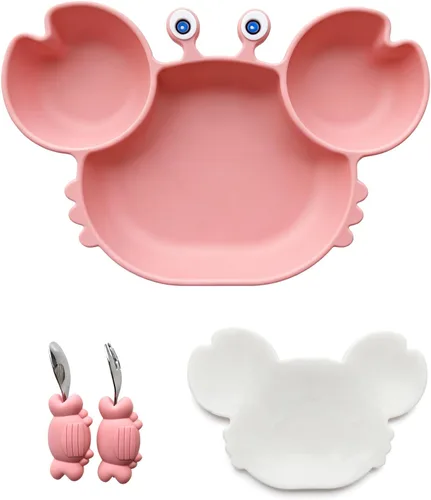 Miniatura 12 de Bandeja de comida en forma de cangrejo con base de succión y tapa, caja Bento para adultos de 7.4 x 7.4 x 1.5 pulgadas, silicona de grado