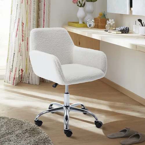 Miniatura 21 de Silla moderna de peluche para oficina en casa, silla giratoria ajustable para sala de estar, bonito escritorio para adolescentes, decoración