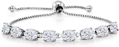 Miniatura 44 de Gem Stone King Pulsera de plata de ley 925 con piedra natal ovalada de 0.276 x 0.197 in para mujer, totalmente ajustable hasta 9 pulgadas