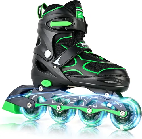 Miniatura 14 de 2PM SPORTS Patines en línea para niños y niñas, niños de 5 a 8 a 12 años, 4 a 6, 6 a 12 años, con ruedas iluminadas, cuchillas ajustables para Negro