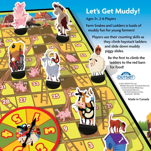 Miniatura 7 de Outset Media Granja: Serpientes y escaleras - No requiere lectura, juego de mesa preescolar y niños, desarrolla habilidades sociales y de desarrollo