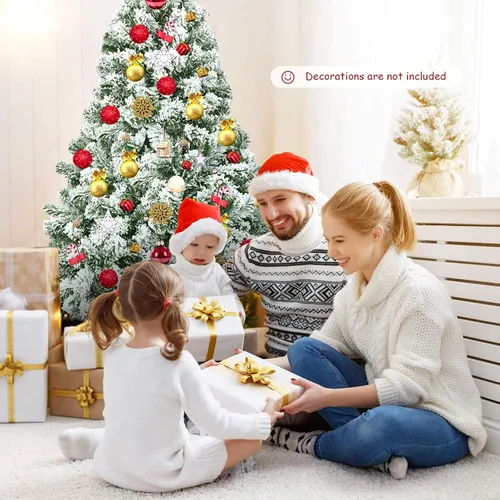 Miniatura 7 de GOFLAME Árbol de Navidad con bisagras flocadas de nieve de 7.5 pies, pino clásico realista con soporte plegable y flexible, hojas gruesas de PVC