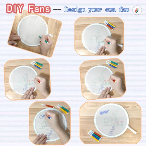 Miniatura 2 de MXY Abanico plegable de mano blanca para manualidades, abanicos de mano redondos en blanco, abanicos de decoración para manualidades, se puede