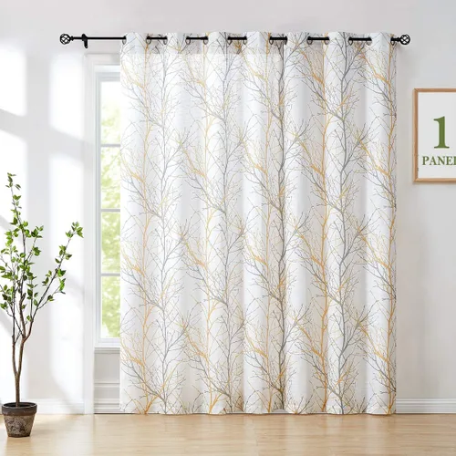 Miniatura 26 de FMFUNCTEX Cortinas de Lino Semitransparentes para Dormitorio, Cortinas Azules y Blancas de 63 Pulgadas de Largo para Sala de Estar, Cortinas de Rama