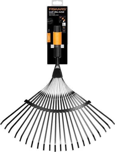 Miniatura 5 de Fiskars QuikFit 1000644 - Rastrillo para hojas, con 20 púas, anchura: 16.9 in, dientes de acero, negro/naranja