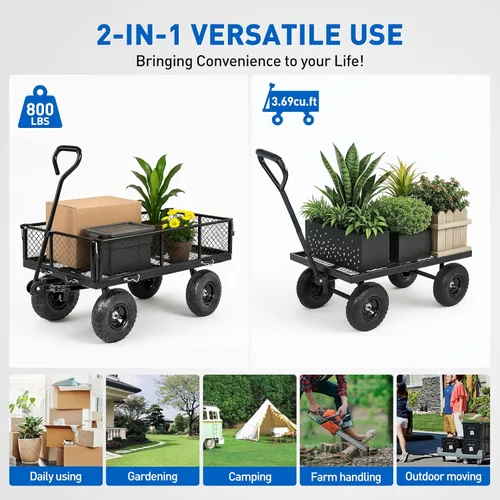 Miniatura 6 de Yesker Carros de Jardín de Acero – Vagón Volquete de 800 libras con Ruedas Inflables Todo Terreno para Patio, Césped, Granjas, Jardinería