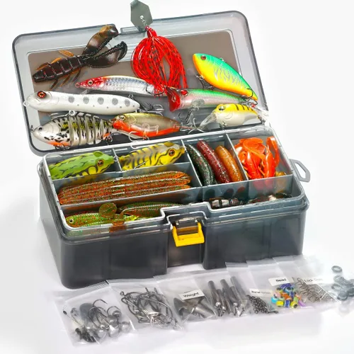 OJYDOIIIY Kit de señuelos de pesca de lubina para agua dulce con cebos de natación animados, topwater plopper, chatterbait, crankbait, juego de