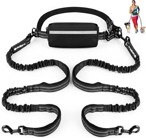 Miniatura 9 de Philorn Correa de perro manos libres con bolsa, correa de cintura ajustable para pasear perros, correas de correr para perros medianos y grandes