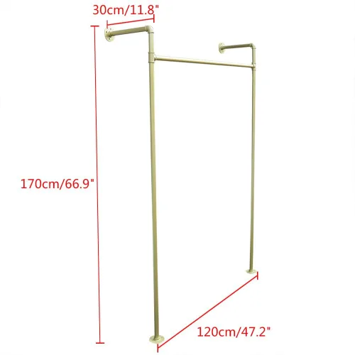Miniatura 8 de DYRABREST Perchero de pared moderno de metal dorado para almacenamiento de ropa, soporte de exhibición de ropa comercial, perchero portátil
