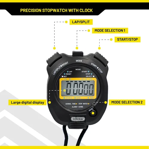 Miniatura 4 de General Tools Temporizador deportivo SW269, cronómetro con reloj, negro