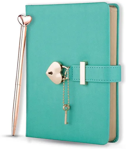 Miniatura 9 de Agenda personalizada con cerradura y llave para niñas, tamaño B6 de 5.3 x 7 pulgadas, 290 páginas con bordes dorados, cierre de corazón dorado