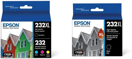 Epson T232 Color de capacidad estándar y multipaquete negro de alta capacidad y cartucho de tinta negra T232, alta capacidad