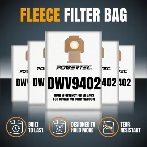 Miniatura 8 de POWERTEC DWV9402 - Bolsas de forro polar para Dewalt DWV010, DWV012, DWV015, extractor de polvo, bolsas de repuesto para aspiradora Dewalt (75029V)