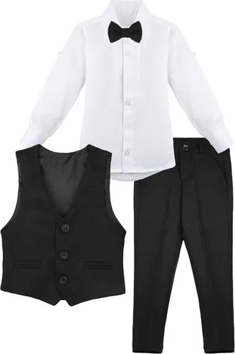 Miniatura 3 de Lilax Traje formal para niños de 4 piezas, chaleco, pantalones y corbata