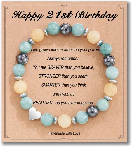 HGDEER 13161821304050607080 Birthday Gifts for Girls Women, Natural Stone Heart Bracelets for Mom Auntie Wife Friend Sister