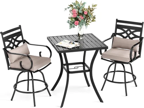 Miniatura 20 de Sophia & William Juego de bar de patio de 5 piezas, juego de comedor alto para patio con 4 taburetes giratorios y 1 mesa de bar rectangular, muebles