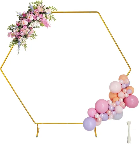 Soporte de Fondo Redondo Chamvis, Arco de Boda Dorado Hexagonal Redondo con Soporte para Plantas Jardín Pérgola: para Fondo de Fotos de Boda y