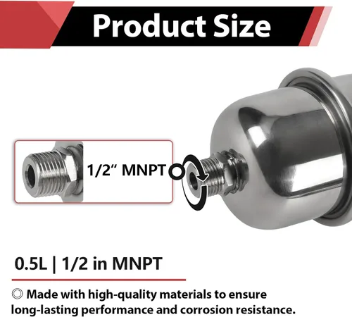 Miniatura 2 de EFIELD Mini tanque de expansión de acero inoxidable (0,5 L), pararrayos de martillo con rosca de 1/2 pulgada para calentador de agua sin tanque