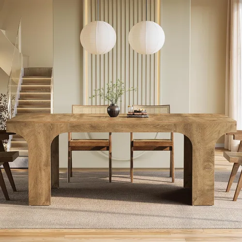 Miniatura 3 de Tribesigns Mesa de comedor grande de 71 pulgadas para 6-8, mesa de cocina de madera de granja con diseño arqueado, mueble rectangular de comedor