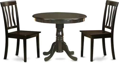 Miniatura 15 de East West Furniture ANTI3-BLK-W Juego de mesa y sillas de cocina de 3 piezas contiene una mesa de comedor redonda con pedestal y 2 sillas de asiento