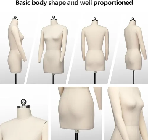 Miniatura 5 de Bonnlo Maniquí de costura femenino, talla 14, forma de vestido para exhibición y diseño a medida, torso ajustable en altura con base de metal