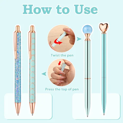 Miniatura 4 de BESARME 4 bolígrafos azules para mujer, bolígrafos de sirena, regalos azules para niñas, bolígrafo de diamantes con purpurina, tinta negra, lindo