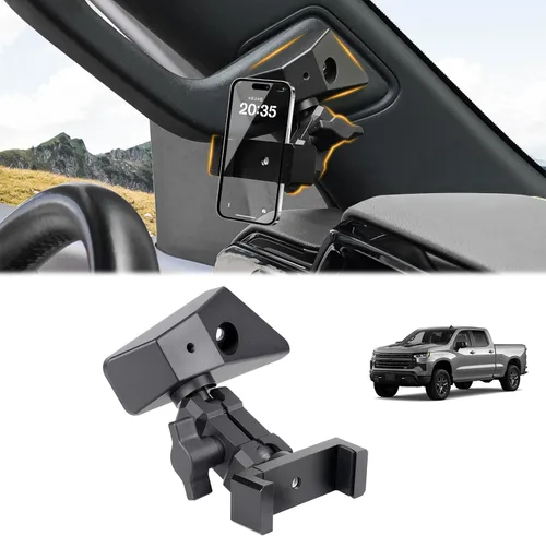 FUNY Soporte para teléfono lateral izquierdo para salpicadero, compatible con Chevy Silverado y Gmc Sierra 1500 2023 2024 2025 2026, estabilizador