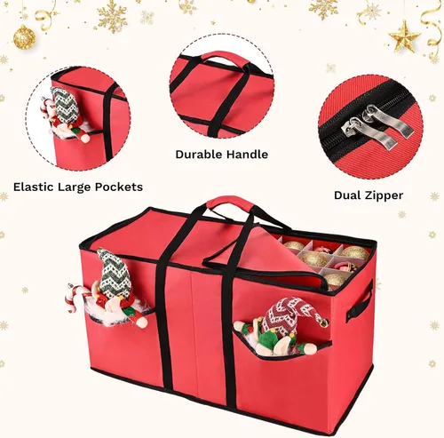 Miniatura 3 de Caja de almacenamiento de adornos de Navidad, organizador de almacenamiento de adornos para 128 bolas de adorno de 3 pulgadas, 8 bandejas extraíbles