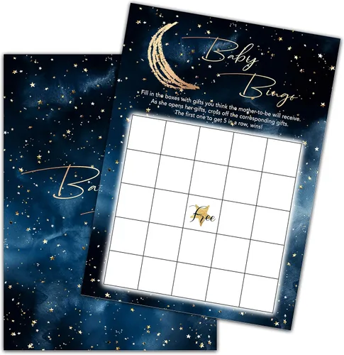 Over The Moon - Juego de baby shower, juego de fiesta de bingo para baby shower, juegos de fiesta de revelación de género Twinkle Little Star,