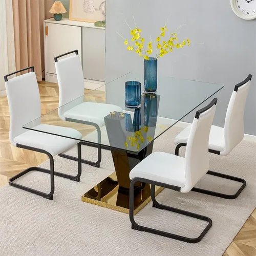 Miniatura 36 de Juego de mesa de comedor de vidrio de 71 pulgadas para 6, juego de mesa de comedor para 6, mesa de cocina moderna y 6 sillas de PU, parte superior 6
