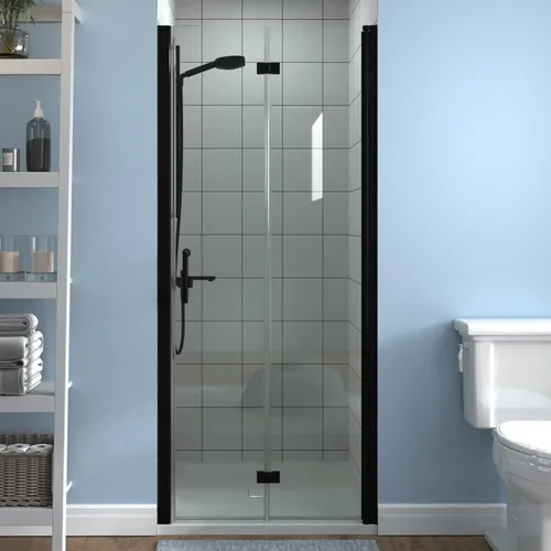 Miniatura 9 de ExBrite Puerta de ducha pivote sin marco de 34-35.5 pulgadas de ancho x 72 pulgadas de alto, puertas de ducha pivotantes de vidrio transparente