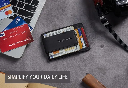 Miniatura 5 de Toughergun Billetera magnética con bolsillo frontal de cuero auténtico con bloqueo RFID talla única