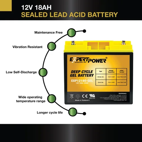 Miniatura 4 de ExpertPower Batería solar de ciclo profundo del gel de 12V 18Ah, tecnología sellada del gel para los usos marinos, de la movilidad