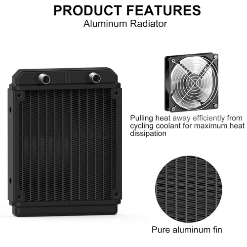 Miniatura 2 de Clyxgs Radiador de Refrigeración por Agua, Intercambiador de Calor de Aluminio de 12 Tubos con Ventilador para Sistema de Refrigeración por Agua