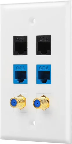 Miniatura 4 de IBL -Placa de pared de 4 puertos con cable de TV coaxial chapado en oro tipo F + 3 puertos Cat6 Ethernet hembra a conector hembra en blanco 1 cable