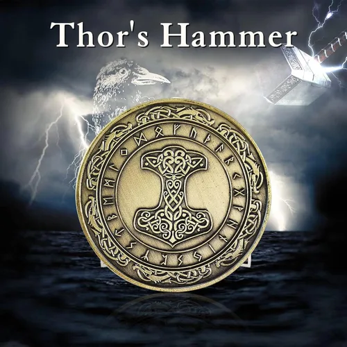 Miniatura 3 de Moneda Vikingo nórdico Mjolnir Moneda Martillo de Thor Mitología nórdica Talismán