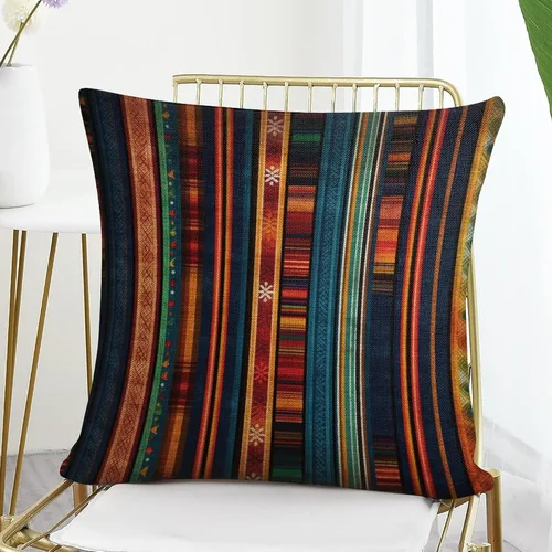 Miniatura 7 de Funda de cojín de lino con diseño de rayas bohemias, estilo bohemio, mexicano, retro, multicolor, funda de almohada decorativa de tela de lino