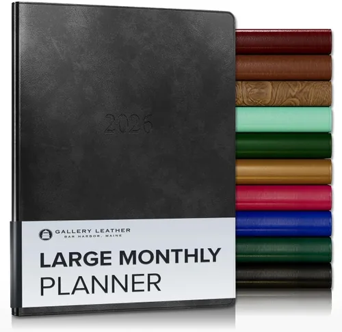 Miniatura 114 de Gallery Leather Agenda Mensual Grande 2025-2026, Elegantemente Encuadernada Planificador de Calendario y Cuaderno con Elegantes Bordes Dorados, 18