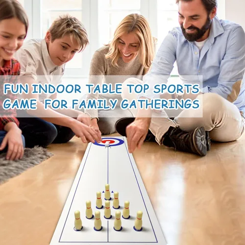 Miniatura 7 de Juego de mesa 4 en 1 para rizar, tejo, bolos y cornhole, juego familiar de 47 pulgadas para todas las edades, fácil configuración y diseño compacto