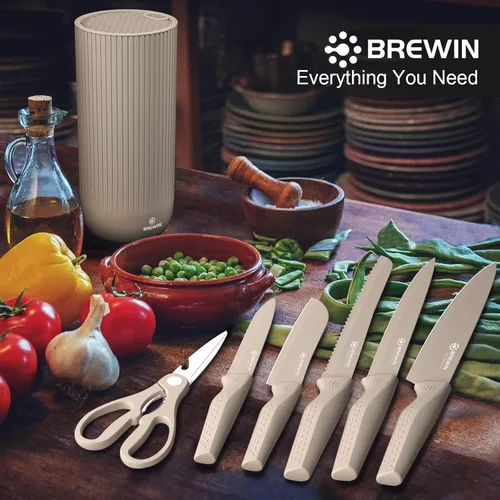 Miniatura 2 de Brewin - Juego de cuchillos de cocina, juego de cuchillos para cocina, bloque de cuchillos universal, juego de bloque de cuchillos utilitarios, Caqui