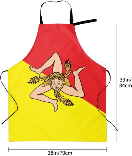 Miniatura 5 de Delantales de bandera de Sicilia para hombres y mujeres con bolsillos, delantal ajustable resistente al agua y al aceite para cocinar, cocina