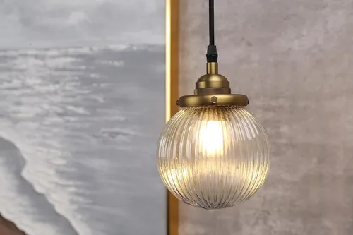 Miniatura 4 de Yosoan Lámpara colgante vintage de 1 luz, lámpara colgante de cocina, con cable individual, de lujo, retro, texturizada, a rayas, redonda, pantalla