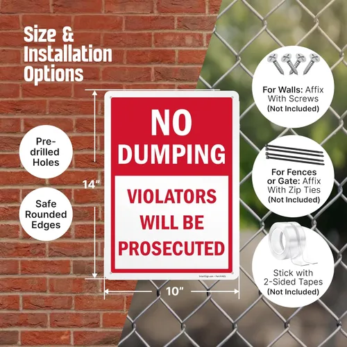 Miniatura 3 de SmartSign Letrero de metal con texto en inglés "No Dumping Violators Will Be Prosecuted", 14 x 10 pulgadas, aluminio laminado a prueba de óxido